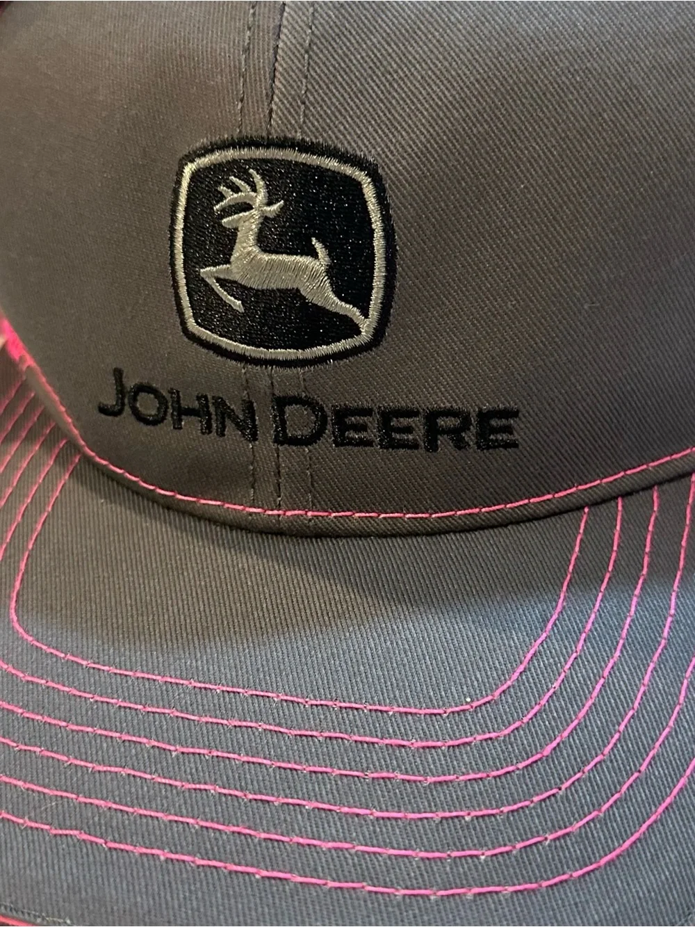 John Deere Pink Gray Mesh Trucker Hat NWT Snapback